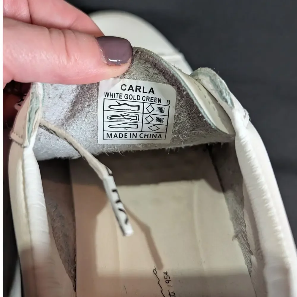 VH EST 1954 Carla White Gold Green Leather Star Sneakers Women's Size 8